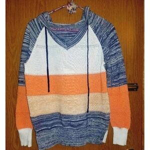 V-neck Patchwork Hooded Sweater SZ Small